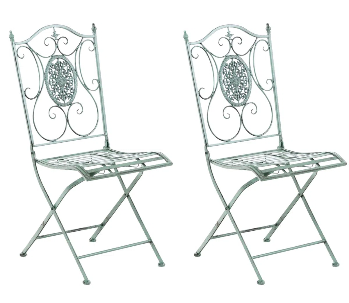 CLP Set di 2 sedie da giardino in ferro Sibell I Sedie pieghevoli con nobili ornamenti Colore:antico-verde
