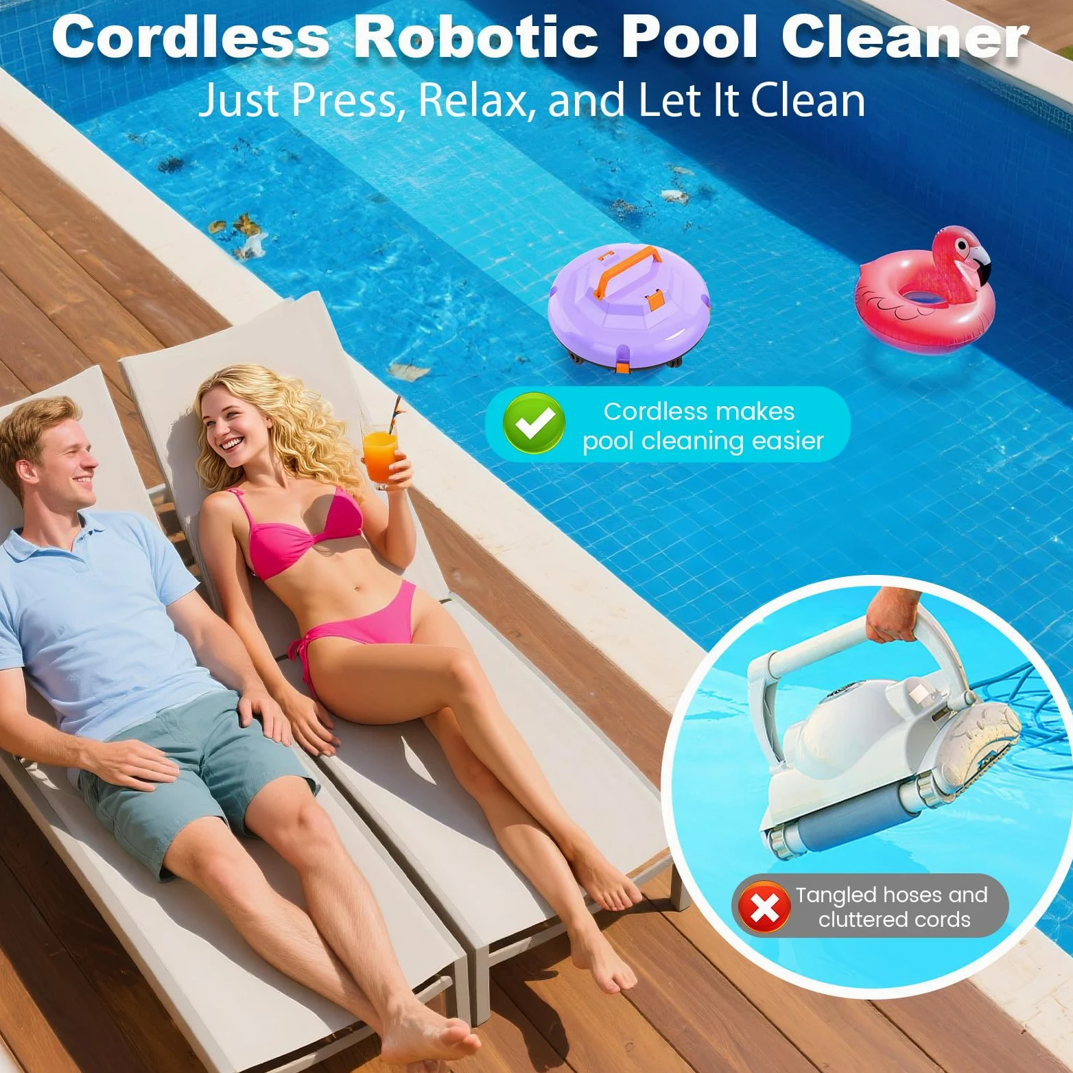 Robot pulitore per piscine senza fili 2026, 120 minuti, automatico, per piscine fuori terra e in terra piane fino a 1000 mq, robot pulitore per piscine con tecnologia di parcheggio autonomo