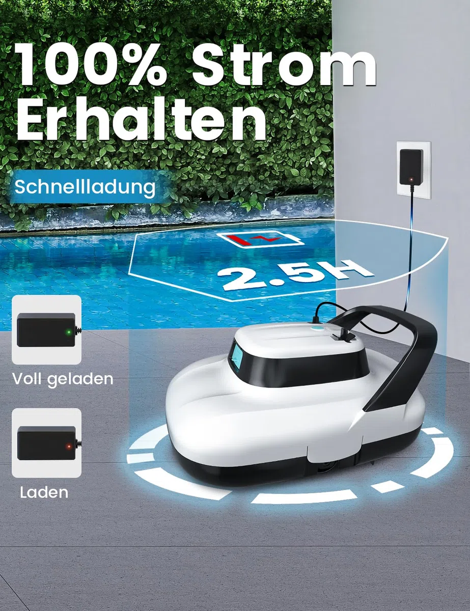 Robot da piscina, a batteria, senza fili, per piscina fuori terra | 90 minuti di autonomia, pulizia automatica, funzione autoparcheggio per piscina fuori terra
