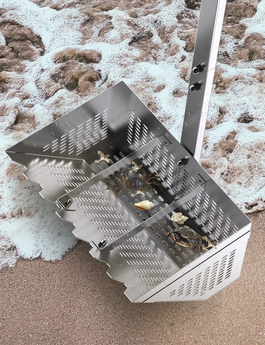 e rastrello, e rastrello per spiaggia, 36,2" manico ergonomico a T staccabile lungo, 11,2'' cestino trapezoidale largo con 2 elementi di supporto e denti ad arpa, acciaio inossidabile e rastrello pe