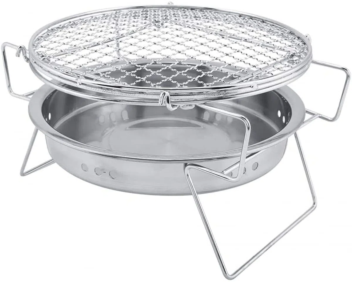 Griglia per Barbecue a Carbone Multifunzionale, Griglia per Barbecue Coreana per Uso Domestico, Fornello da Campeggio Portatile, Griglia affumicatrice da Tavolo, Acciaio Inox