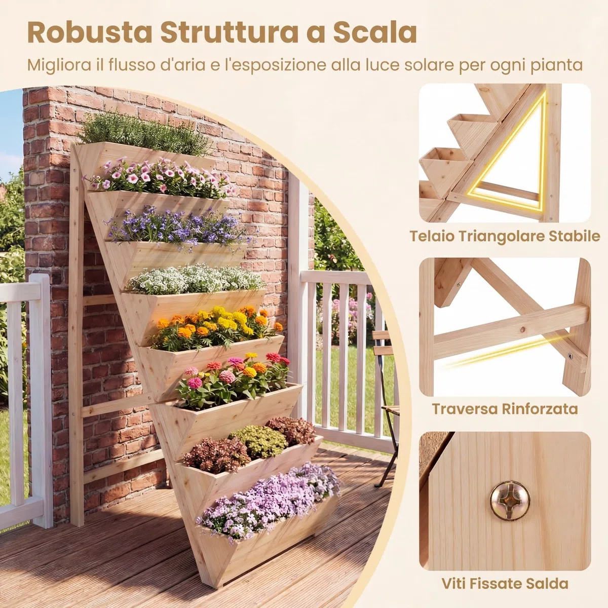 COSTWAY Fioriera Rialzata a 8 Livelli, Aiuola Verticale a Forma di V in Legno di Abete, Telaio Triangolare Indeformabile, Orto Rialzato da Esterno o Interno per Piante, Fiori, Verdure