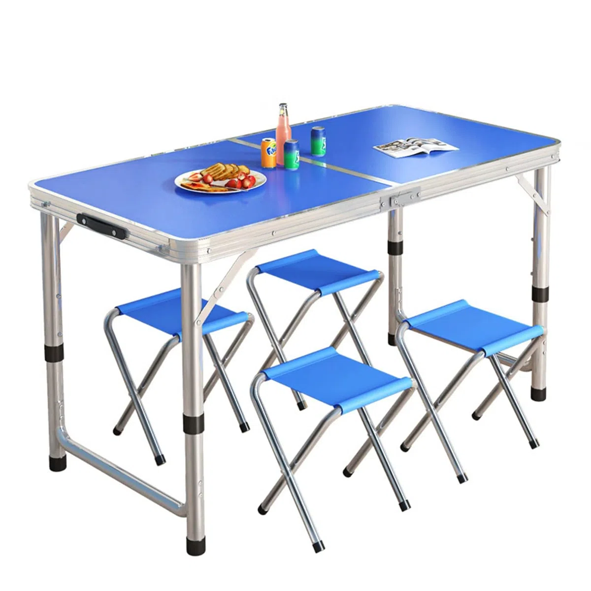 Tavolo Campeggio Pieghevole in Alluminio e MDF, Tavolo da Picnic con 3 Altezze Regolabili Tavolino Portatile per Spiaggia, Balcone, Giardino
