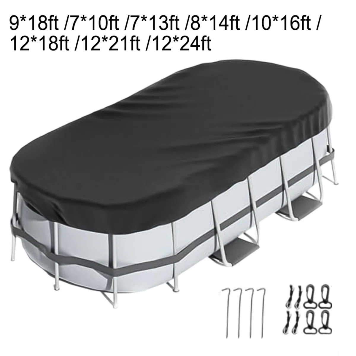 Copertura rotonda per piscina, ovale, con accessori per piscine fuori terra, resistente alle intemperie, impermeabile, antimacchia, per protezione dalle foglie