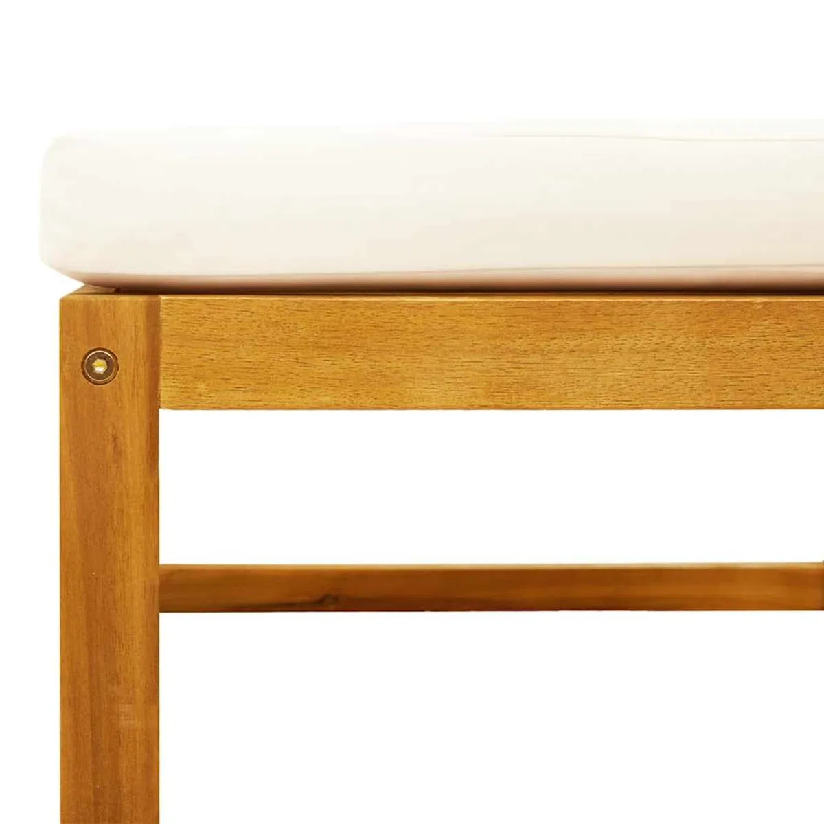 Sgabello da giardino con cuscino, 65 x 65 x 29 cm, legno massiccio di acacia, bianco crema, resistente alle intemperie e impilabile, per terrazza, giardino, balcone e interni