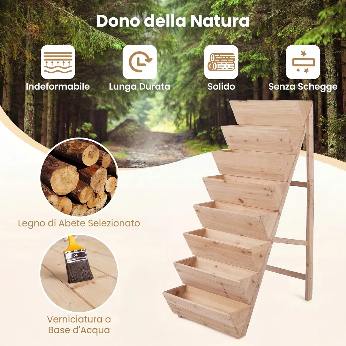 COSTWAY Fioriera Rialzata a 8 Livelli, Aiuola Verticale a Forma di V in Legno di Abete, Telaio Triangolare Indeformabile, Orto Rialzato da Esterno o Interno per Piante, Fiori, Verdure