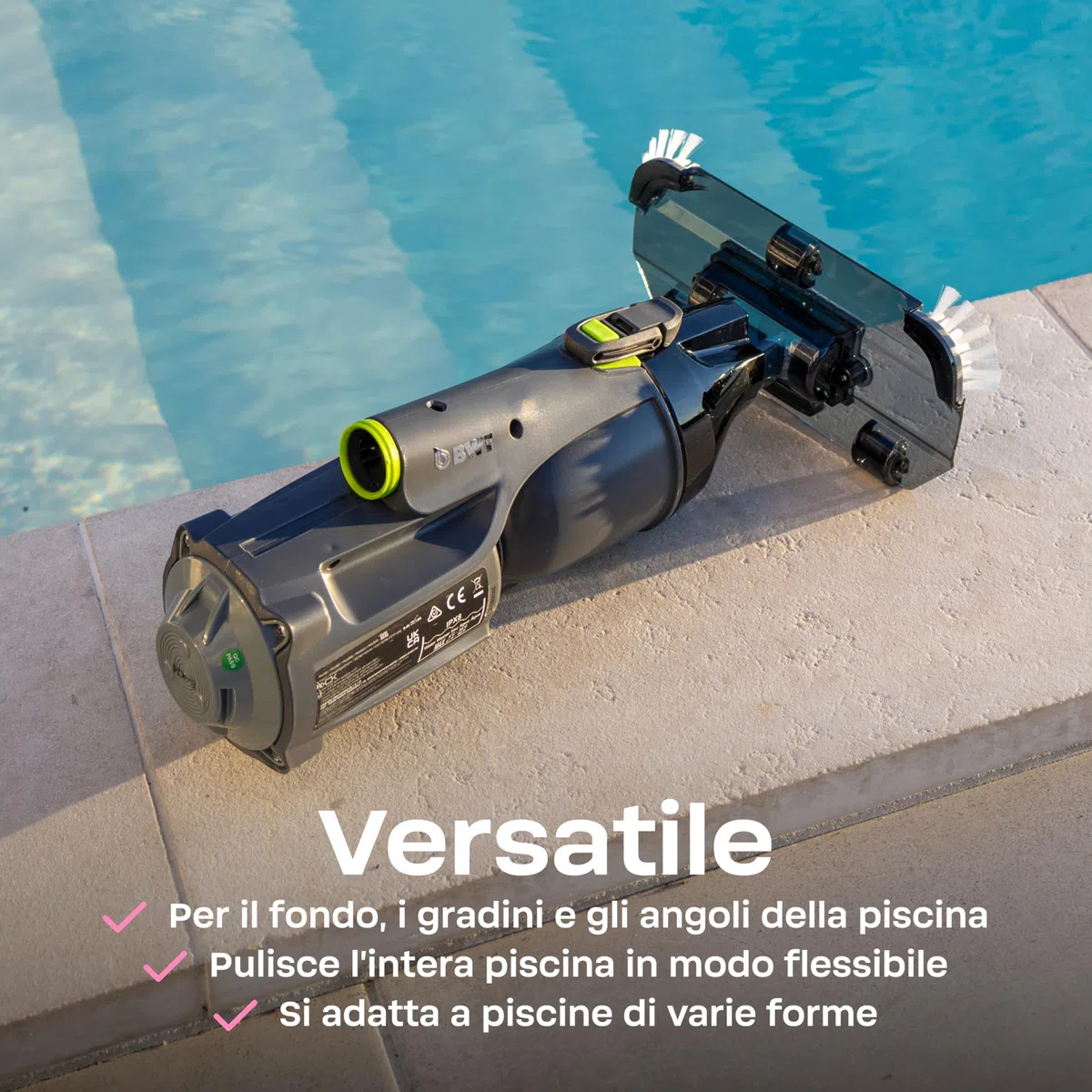 BWT Aspiratore Piscina ES30 | Pulitore a Batteria Senza Fili | 40 Min Autonomia | Doppia Batteria 4000 mAh | Per Piscine fino a 15 m³ | Include Manico Telescopico BWT
