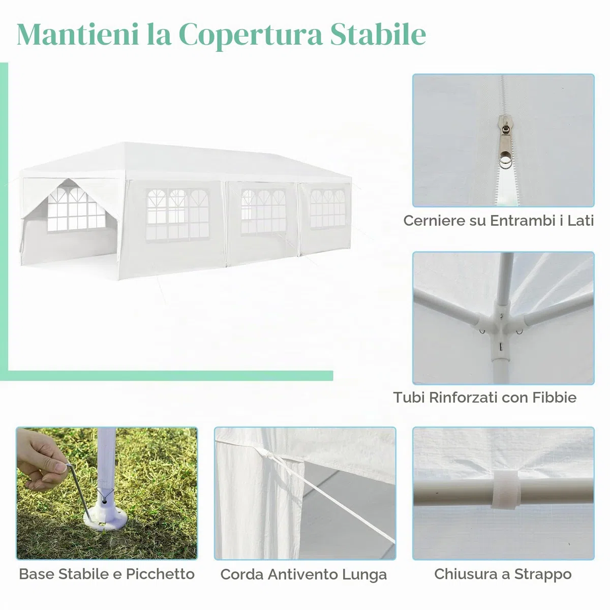 KOMFOTTEU Gazebo da Giardino Pieghevole 3x9m 8 Pareti Protezione UV Bianco | Tenda da Birra per Feste e Matrimoni, con Struttura in Metallo