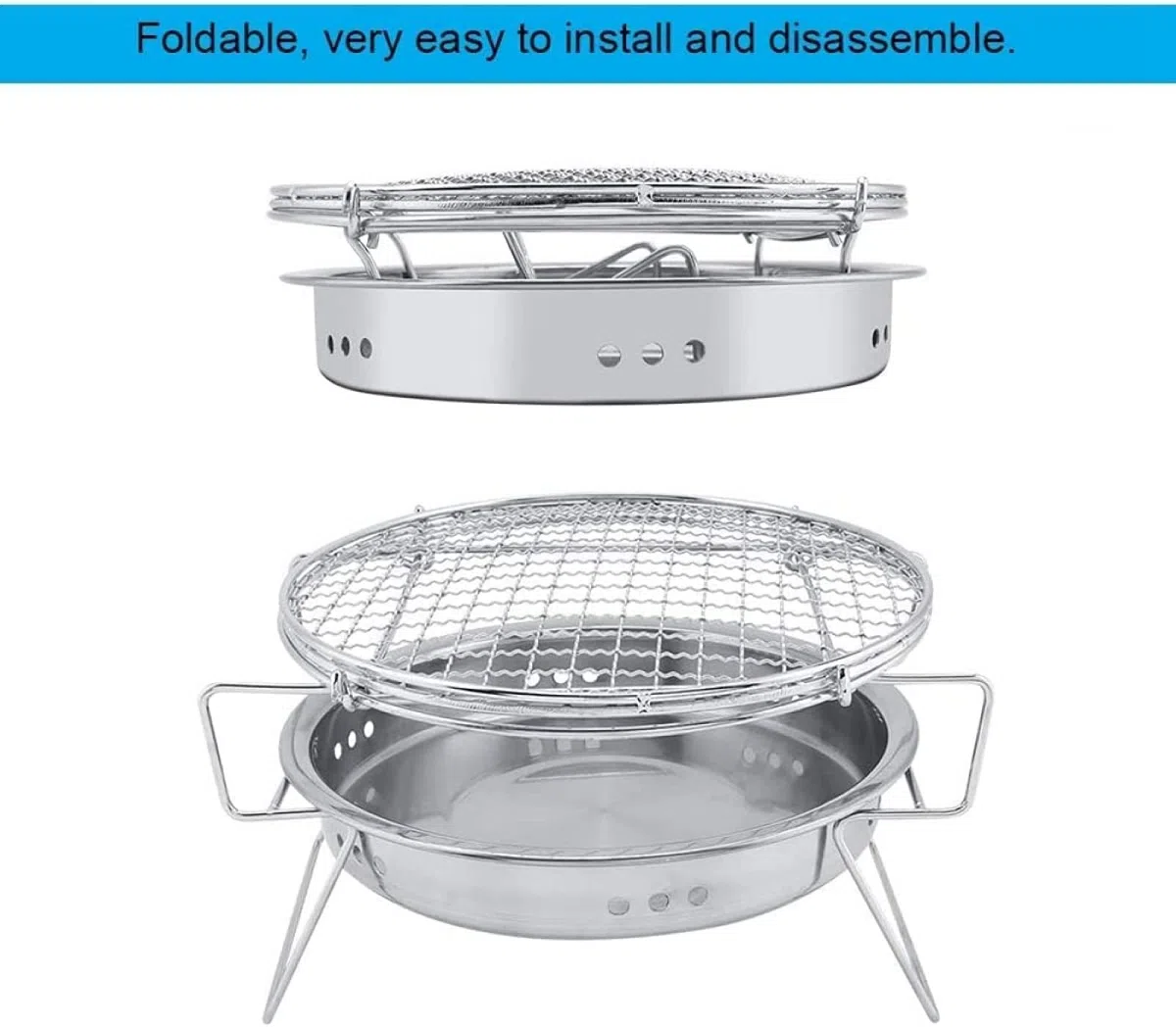 Griglia per Barbecue a Carbone Multifunzionale, Griglia per Barbecue Coreana per Uso Domestico, Fornello da Campeggio Portatile, Griglia affumicatrice da Tavolo, Acciaio Inox