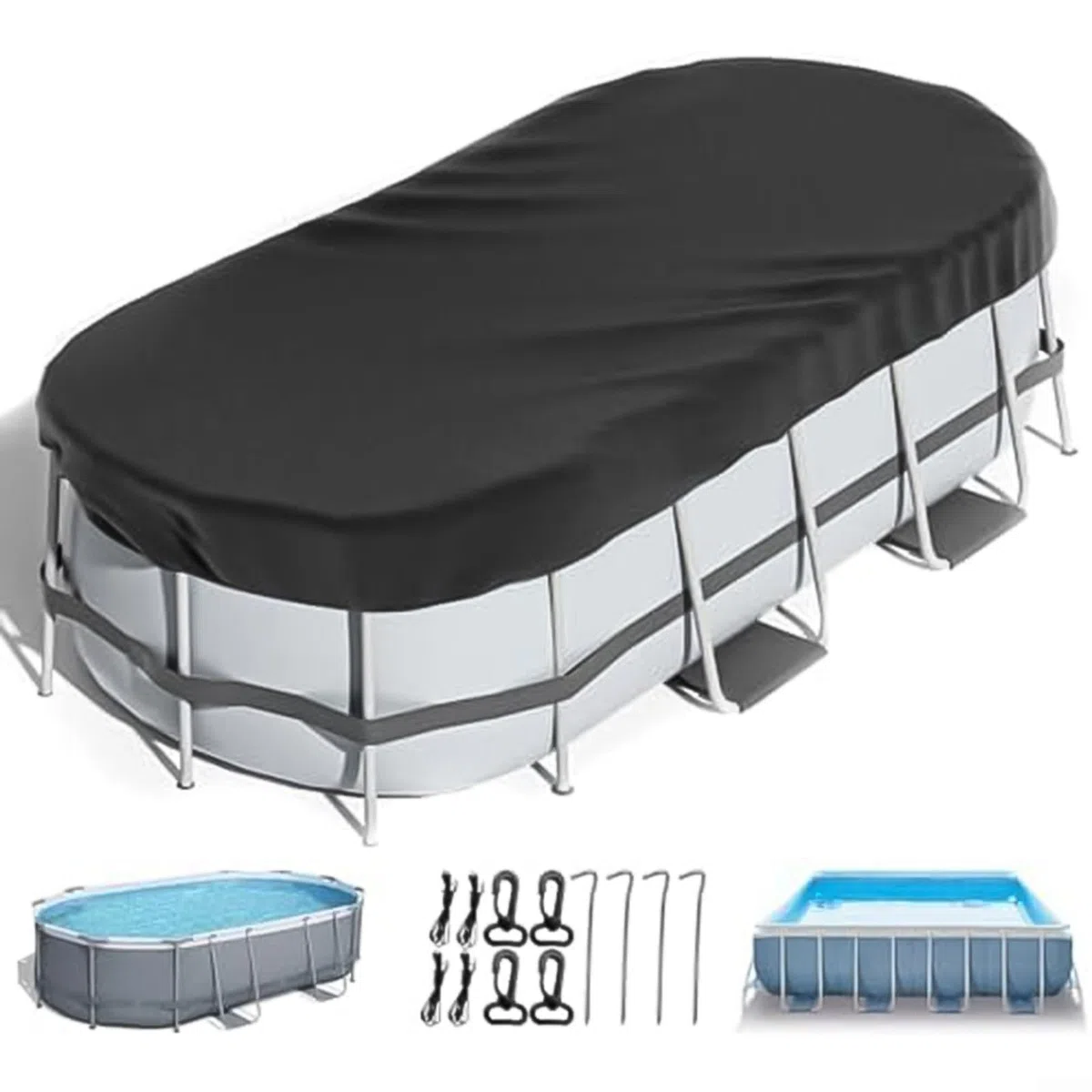 Copertura rotonda per piscina, ovale, con accessori per piscine fuori terra, resistente alle intemperie, impermeabile, antimacchia, per protezione dalle foglie