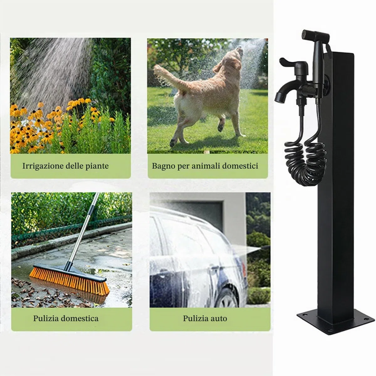 Colonna del Rubinetto da Giardino in Acciaio Inossidabile 304, Fontana d'Acqua Indipendente con Rubinetto A Doppia Uscita E Tubo Interno in Acciaio Inox, per Esterno Casa Giardino,Black-60cm