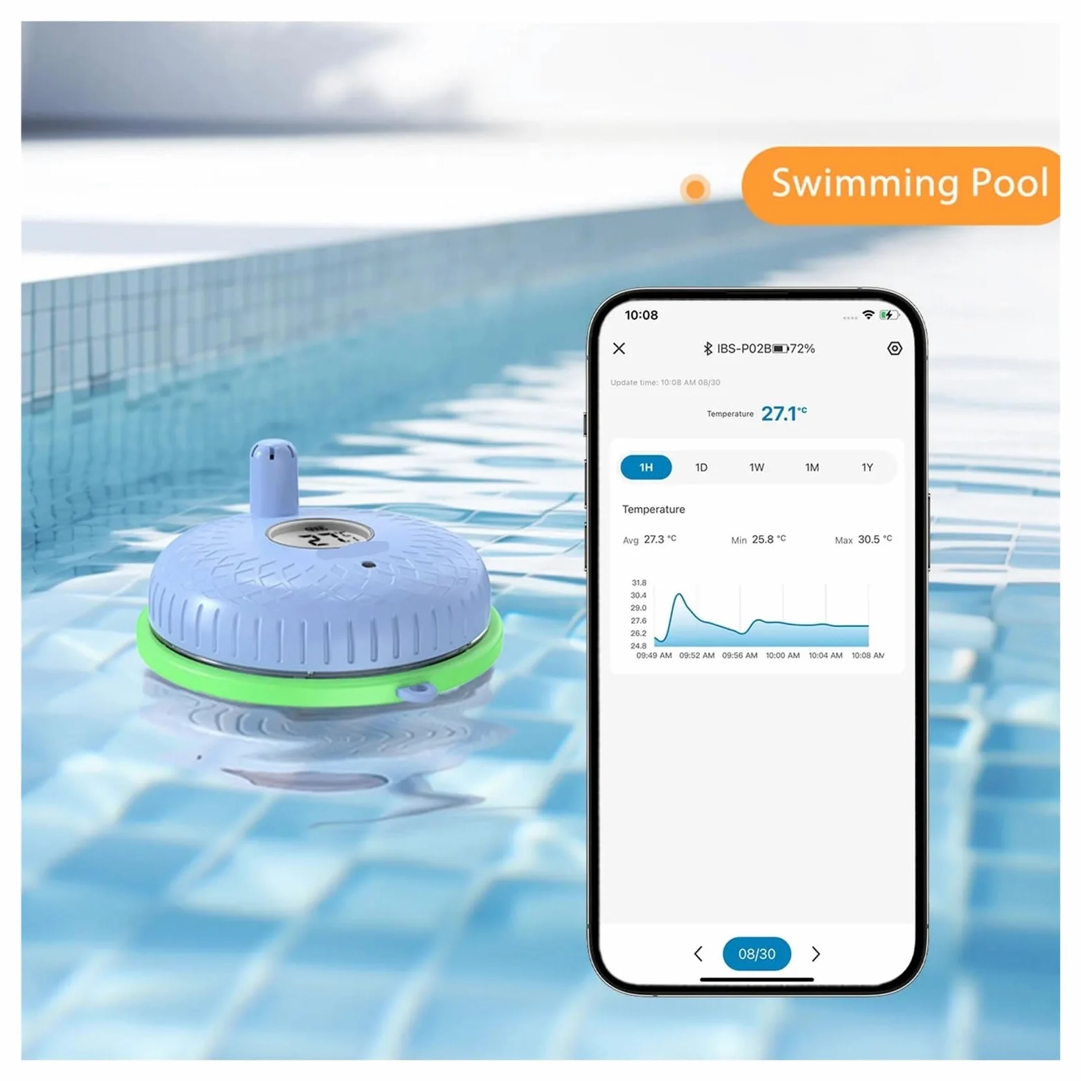Termometro Bluetooth for Piscina, termometro Galleggiante Intelligente for Interni ed Esterni, for Piscina, vasche da Bagno, laghetti for Pesci, sorgenti termali