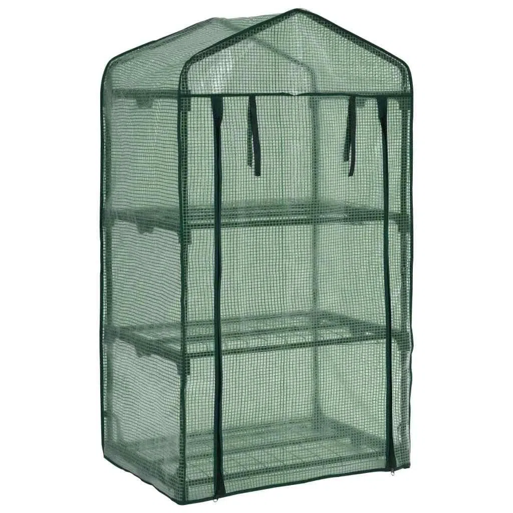 Mini serra a 3 livelli 69 x 49 x 125 cm in acciaio verniciato a polvere e polietilene con porta arrotolabile, ideale per giardinieri amatoriali, piante, verdure, erbe, fiori, serra, balcone