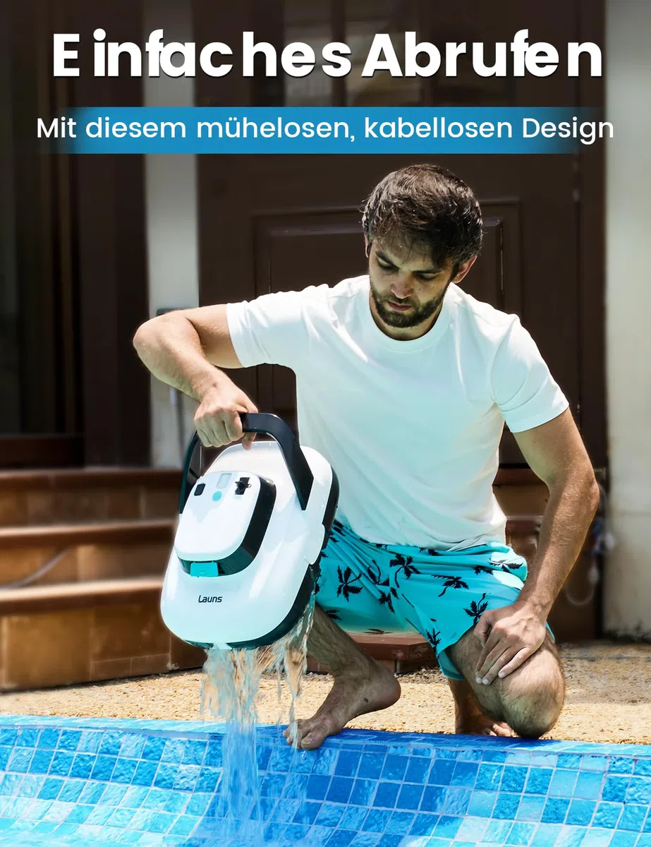 Robot da piscina, a batteria, senza fili, per piscina fuori terra | 90 minuti di autonomia, pulizia automatica, funzione autoparcheggio per piscina fuori terra