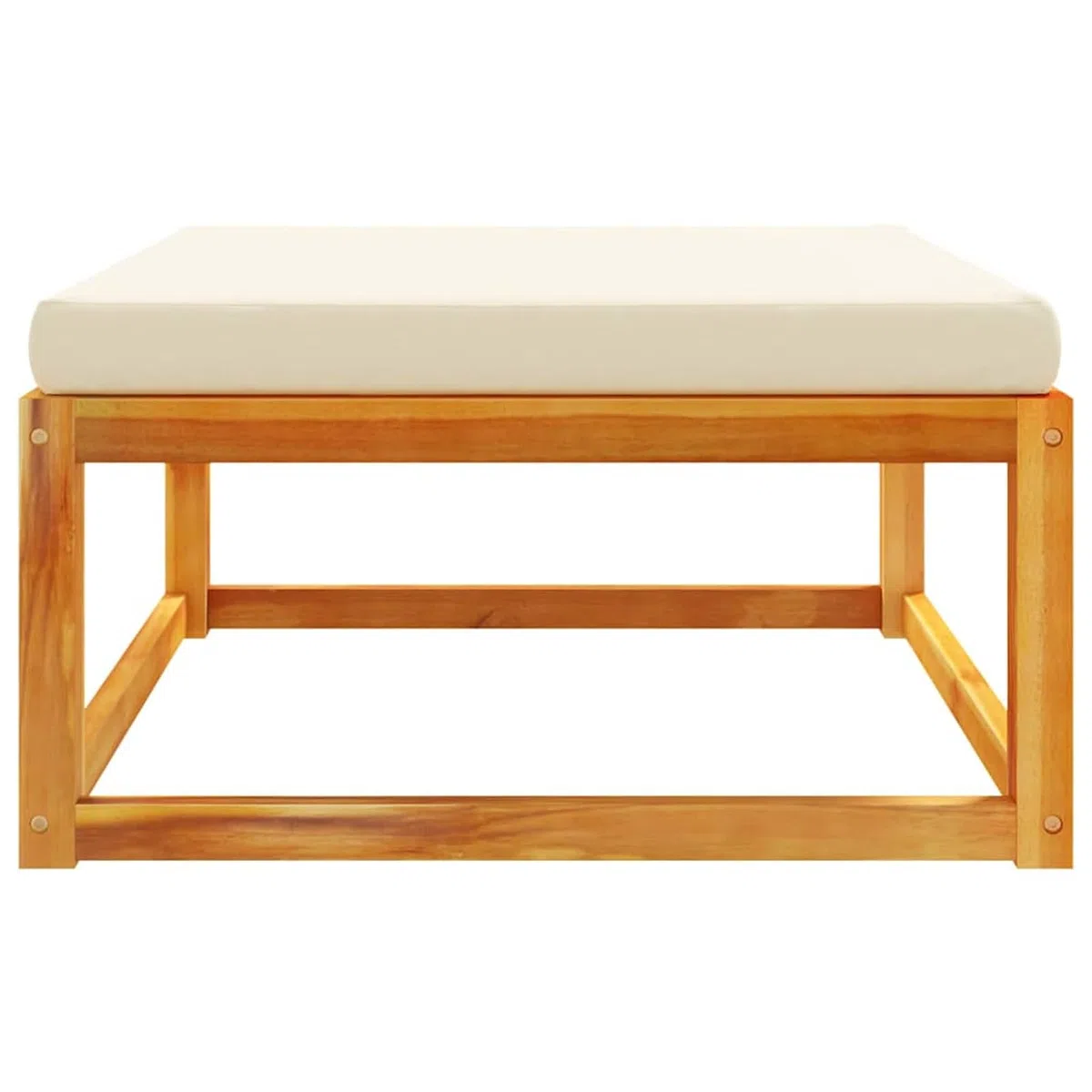 Sgabello da giardino con cuscino, 65 x 65 x 29 cm, legno massiccio di acacia, bianco crema, resistente alle intemperie e impilabile, per terrazza, giardino, balcone e interni