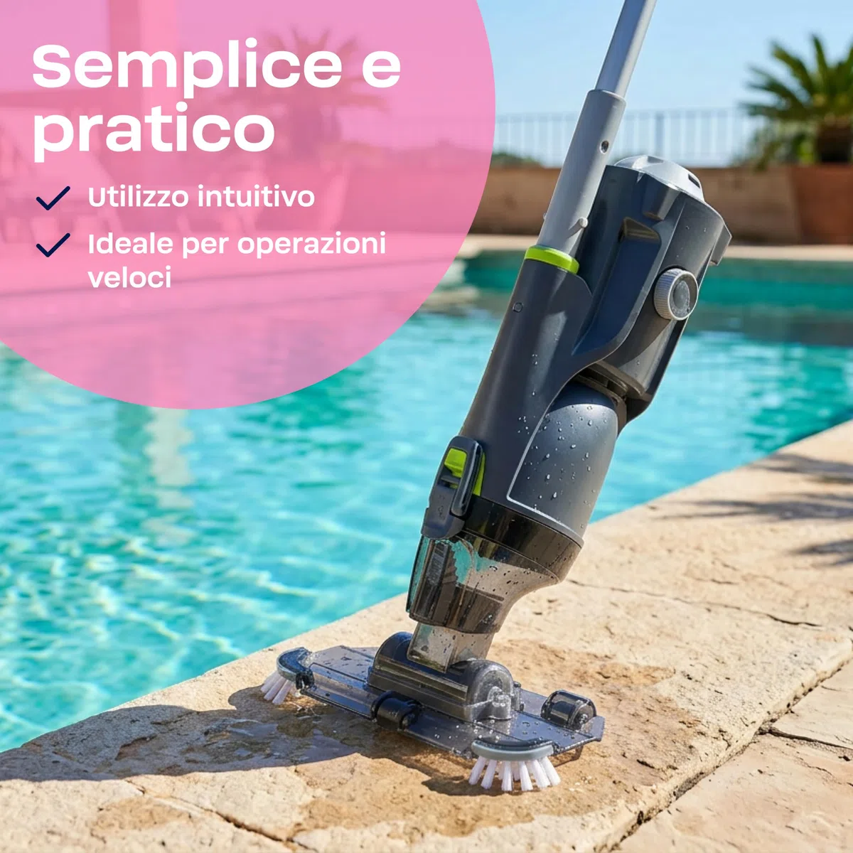 BWT Aspiratore Piscina ES30 | Pulitore a Batteria Senza Fili | 40 Min Autonomia | Doppia Batteria 4000 mAh | Per Piscine fino a 15 m³ | Include Manico Telescopico BWT