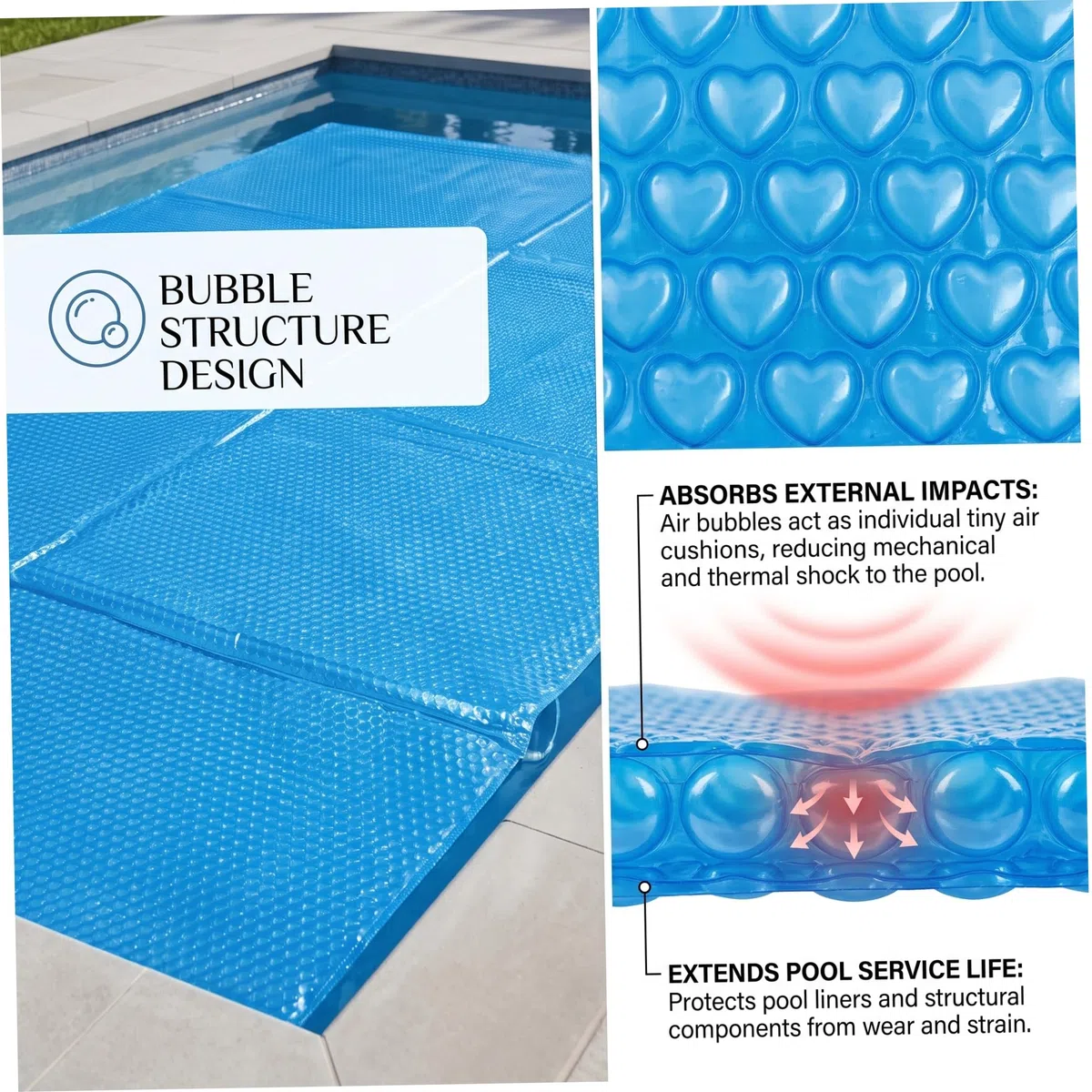 Copertura solare per piscina, copertura per piscina a bolle facile da installare, blu, 87x59 pollici
