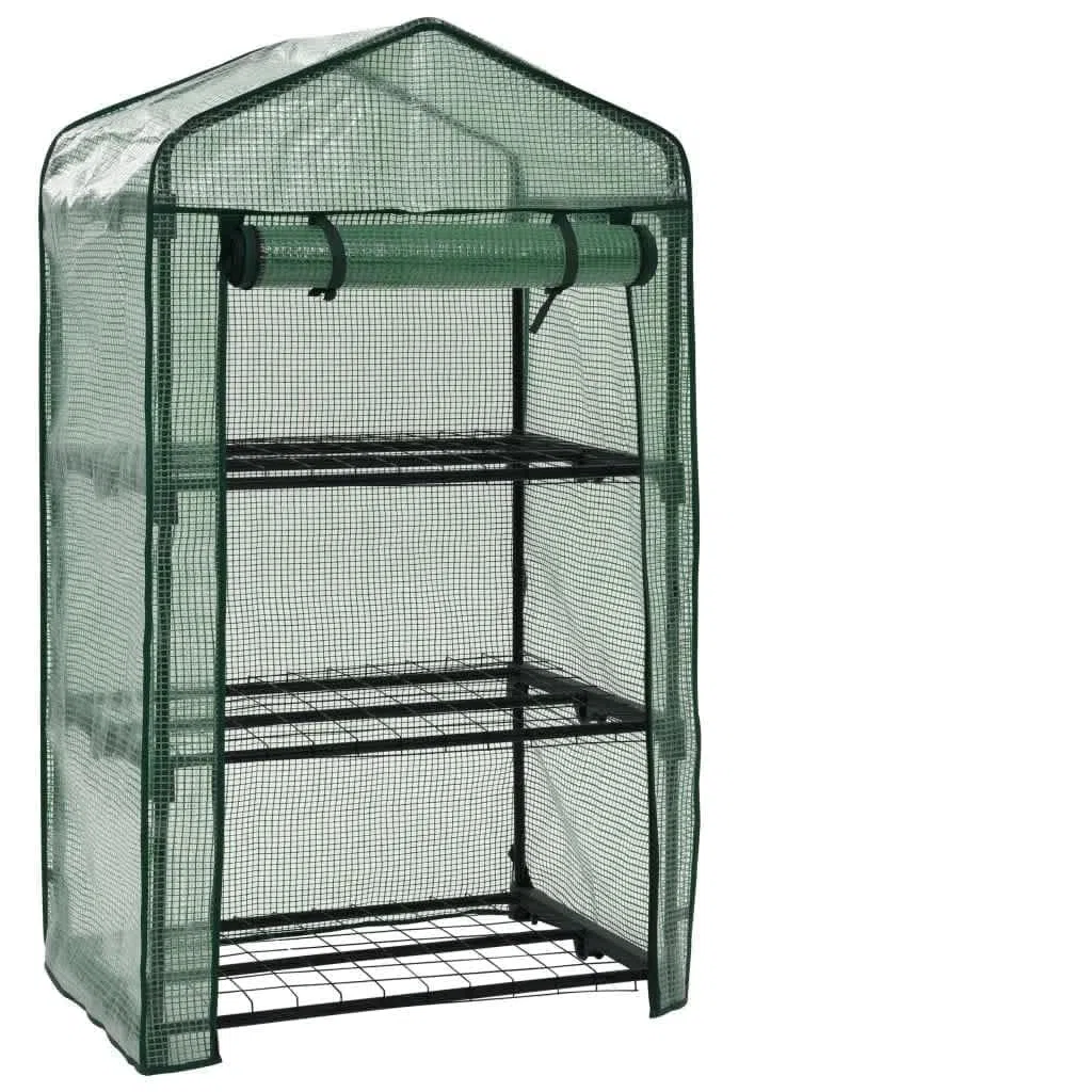 Mini serra a 3 livelli 69 x 49 x 125 cm in acciaio verniciato a polvere e polietilene con porta arrotolabile, ideale per giardinieri amatoriali, piante, verdure, erbe, fiori, serra, balcone