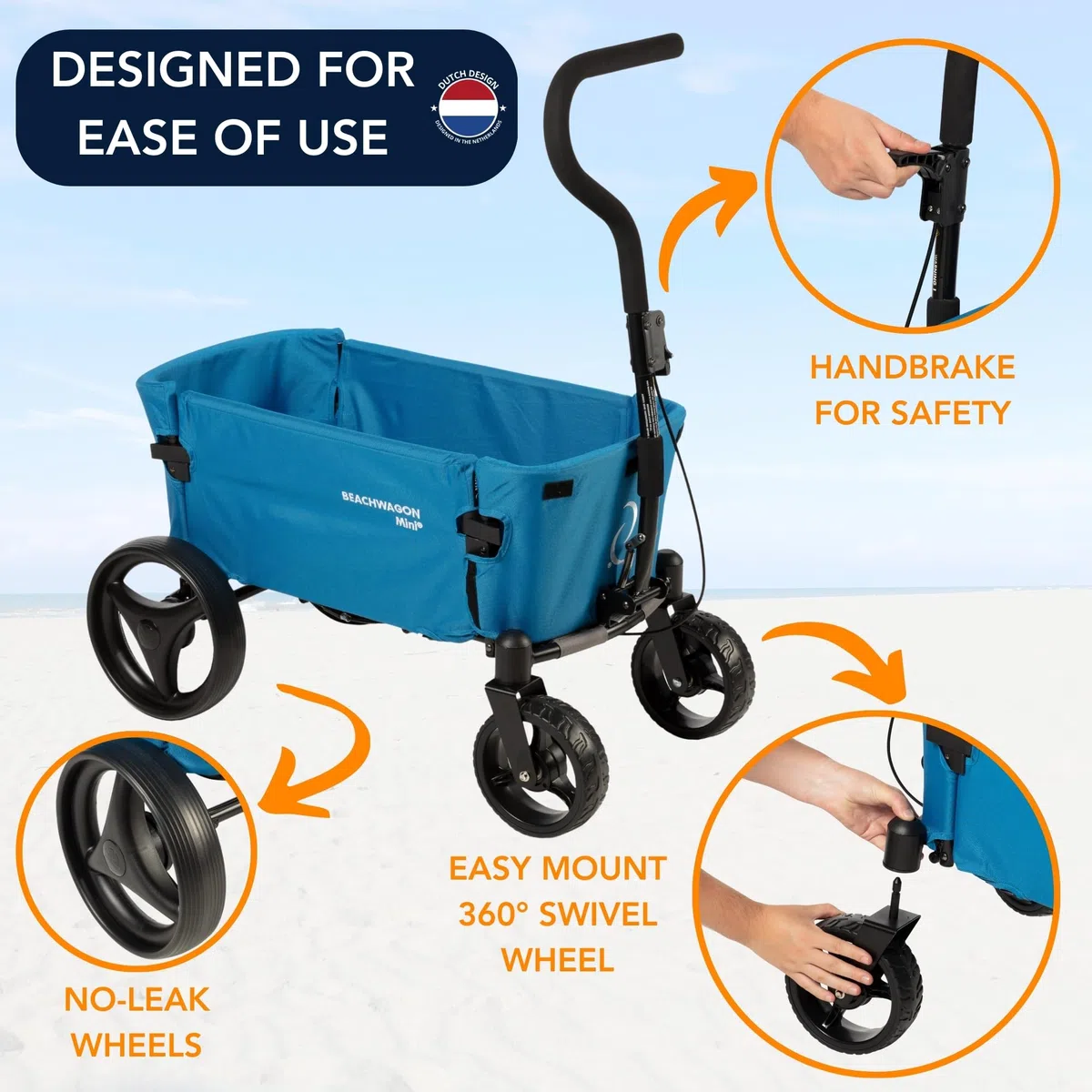 Beach Wagon Carrello con Ruote Pieghevole MINI Combideal 40 kg, Carrello Spesa Compatto e Leggero con Tettuccio, Carrello da Spiaggia, Giardino e Campeggio, Azzurro