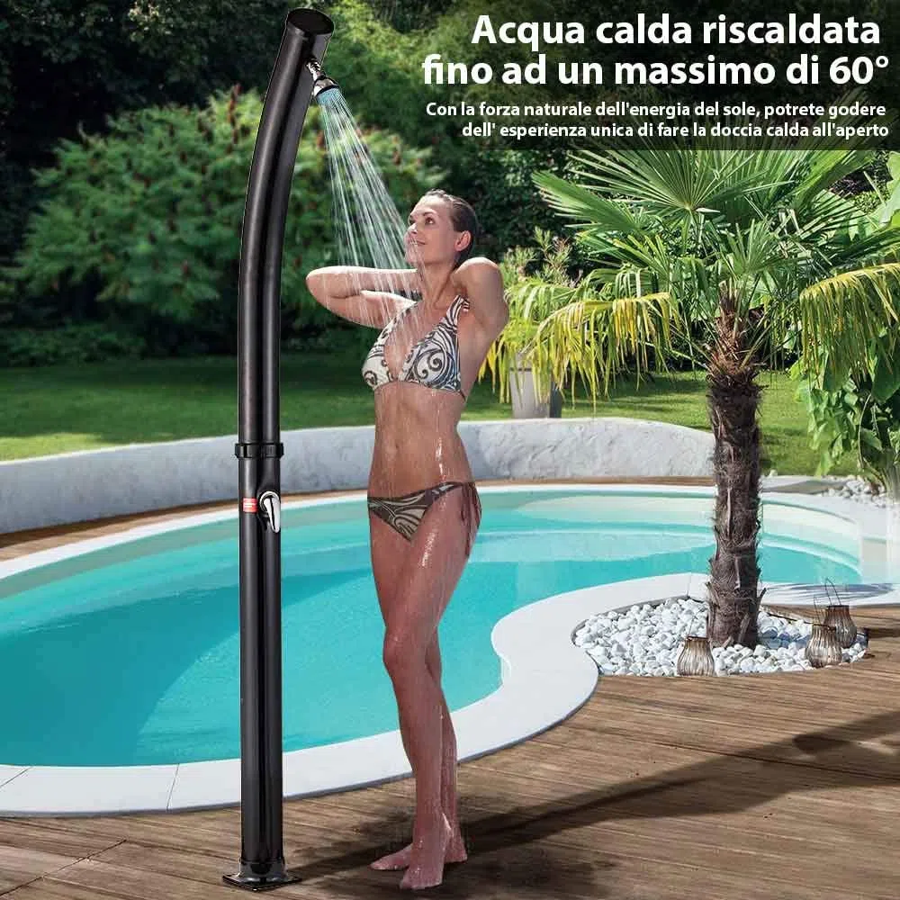 BAKAJI Doccia Solare per Giardino Piscina Esterno Campeggio Serbatoio 20Lt con Soffione Regolabile Miscelatore Acqua Calda Attacco Tubo da Giardino Dimensione 214 x 11,5 x 11,5 cm