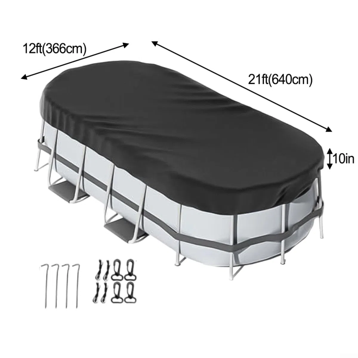 Copertura rotonda per piscina, ovale, con accessori per piscine fuori terra, resistente alle intemperie, impermeabile, antimacchia, per protezione dalle foglie