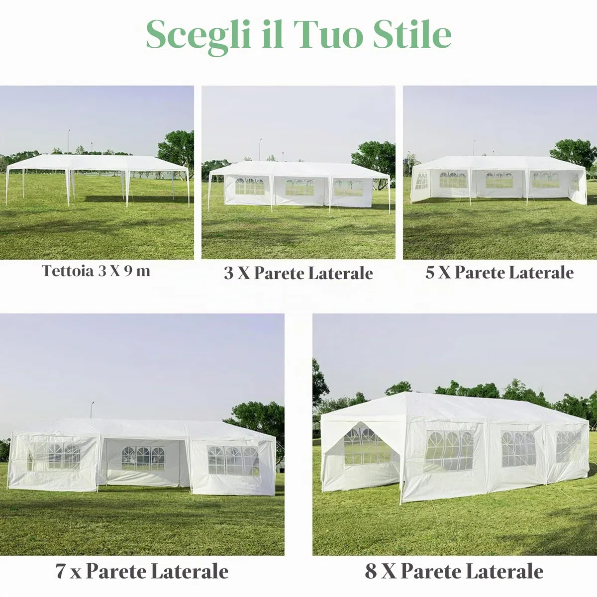 KOMFOTTEU Gazebo da Giardino Pieghevole 3x9m 8 Pareti Protezione UV Bianco | Tenda da Birra per Feste e Matrimoni, con Struttura in Metallo