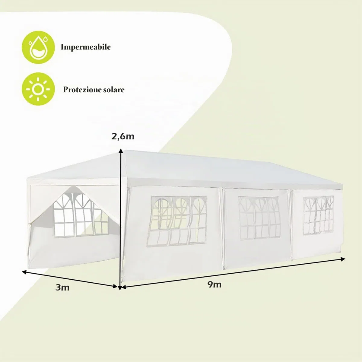 KOMFOTTEU Gazebo da Giardino Pieghevole 3x9m 8 Pareti Protezione UV Bianco | Tenda da Birra per Feste e Matrimoni, con Struttura in Metallo