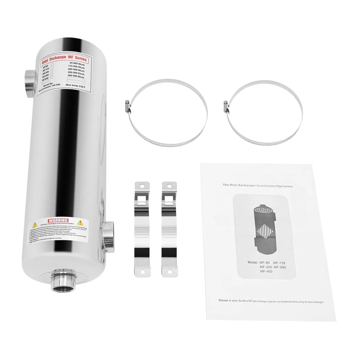 Scambiatore di calore per piscine, 480 x 134 mm, in acciaio inox, per acqua salata e acqua dolce, riscaldamento rapido, facile da installare
