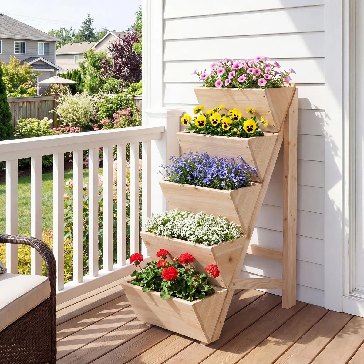 COSTWAY Fioriera Rialzata a 8 Livelli, Aiuola Verticale a Forma di V in Legno di Abete, Telaio Triangolare Indeformabile, Orto Rialzato da Esterno o Interno per Piante, Fiori, Verdure
