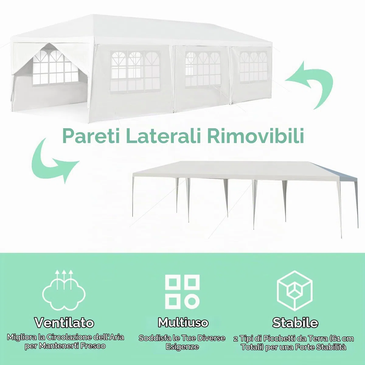 KOMFOTTEU Gazebo da Giardino Pieghevole 3x9m 8 Pareti Protezione UV Bianco | Tenda da Birra per Feste e Matrimoni, con Struttura in Metallo
