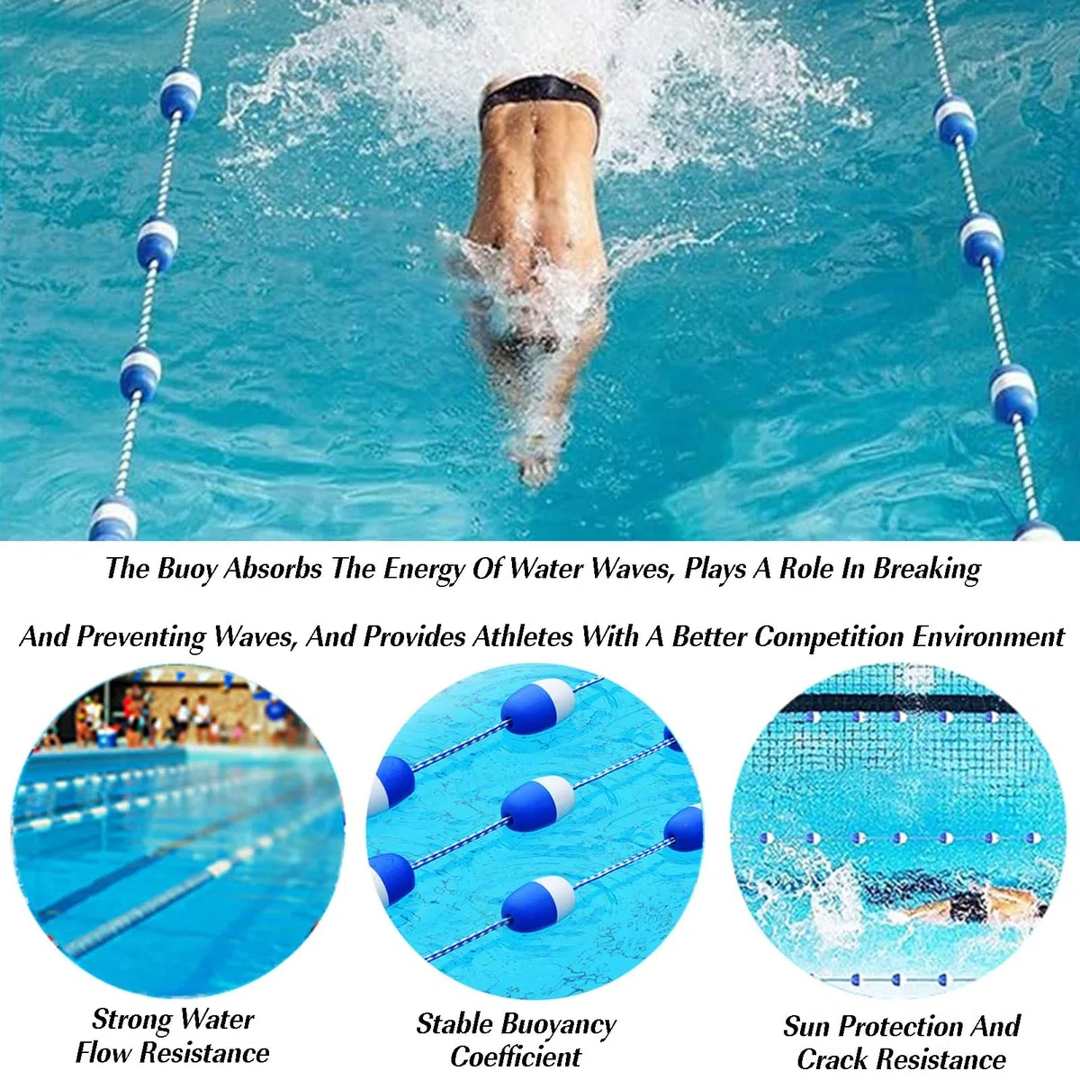 Corda divisoria for corsia della piscina, linea di segnalazione della | Resistente linea di boa galleggiante con moschettone for piscina pubblica di allenamento Hot Spring Lake Yacht Dock(15 meter)