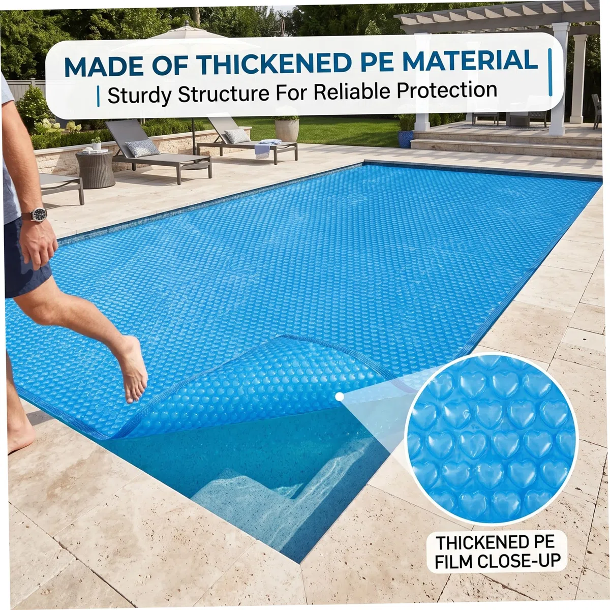 Copertura solare per piscina, copertura per piscina a bolle facile da installare, blu, 87x59 pollici