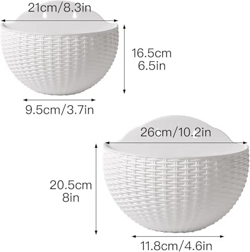Fioriera sospesa in rattan, cestino semicircolare da parete per fiori, supporto decorativo per giardino, balcone, portico e recinzione, uso interno ed esterno