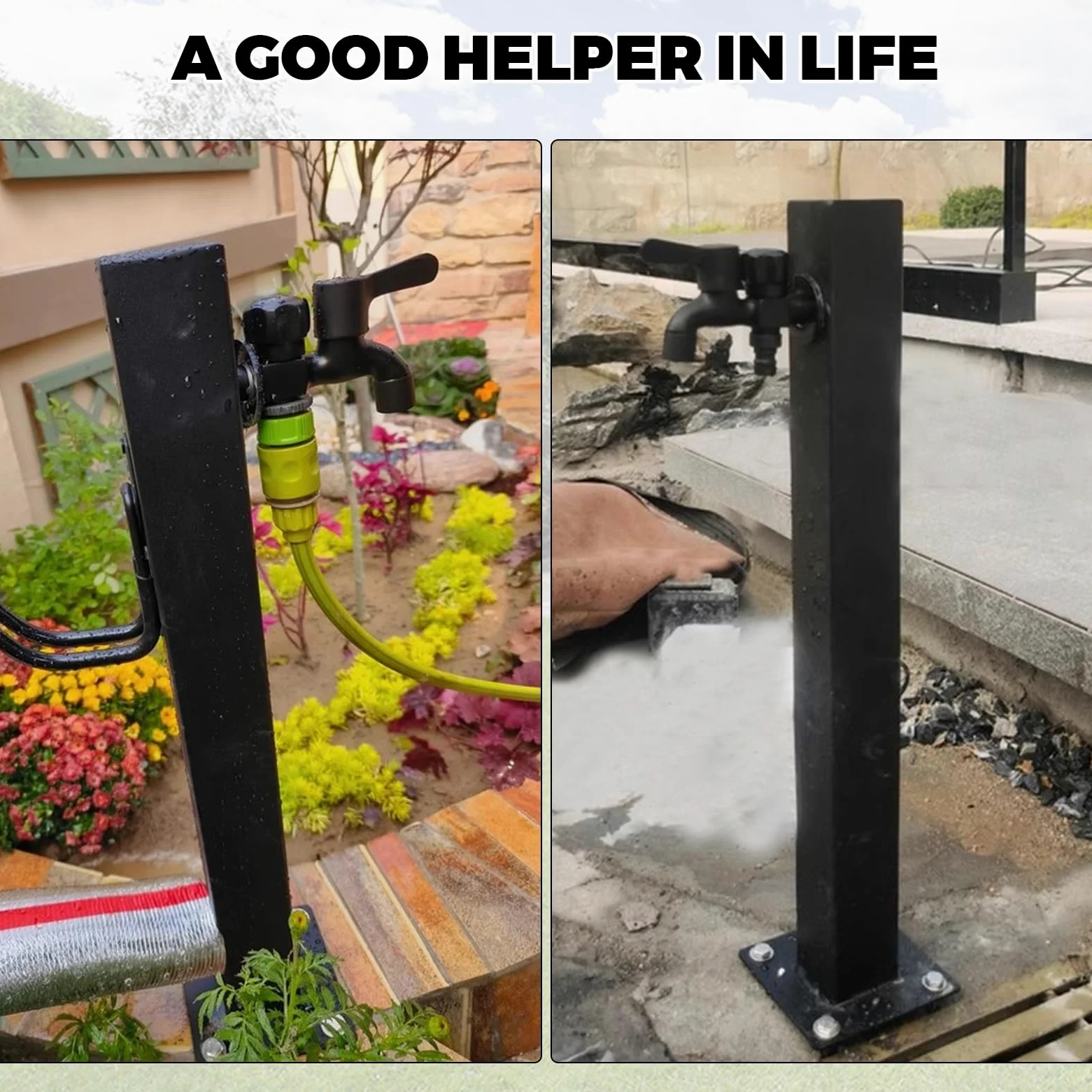 Colonna d'acqua da giardino in acciaio inossidabile per esterni, rubinetto verticale per giardino con supporto per tubo flessibile indipendente, rubinetto per cortile esterno antigelo antigelo(Height: