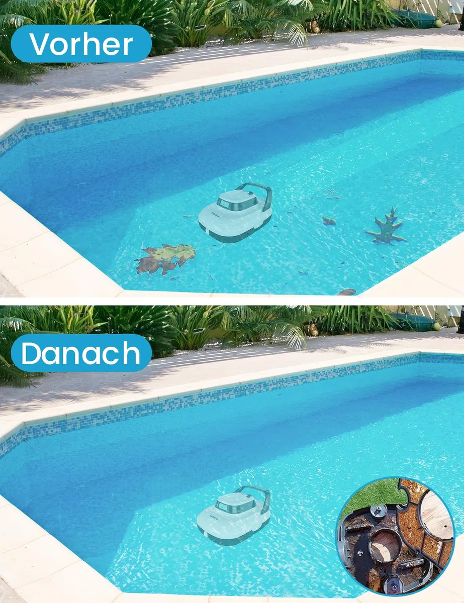 Robot da piscina, a batteria, senza fili, per piscina fuori terra | 90 minuti di autonomia, pulizia automatica, funzione autoparcheggio per piscina fuori terra